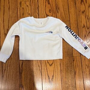 GAP White Long-Sleeve Crop Sweatshirt with Navy & Pink Sleeve Graphic